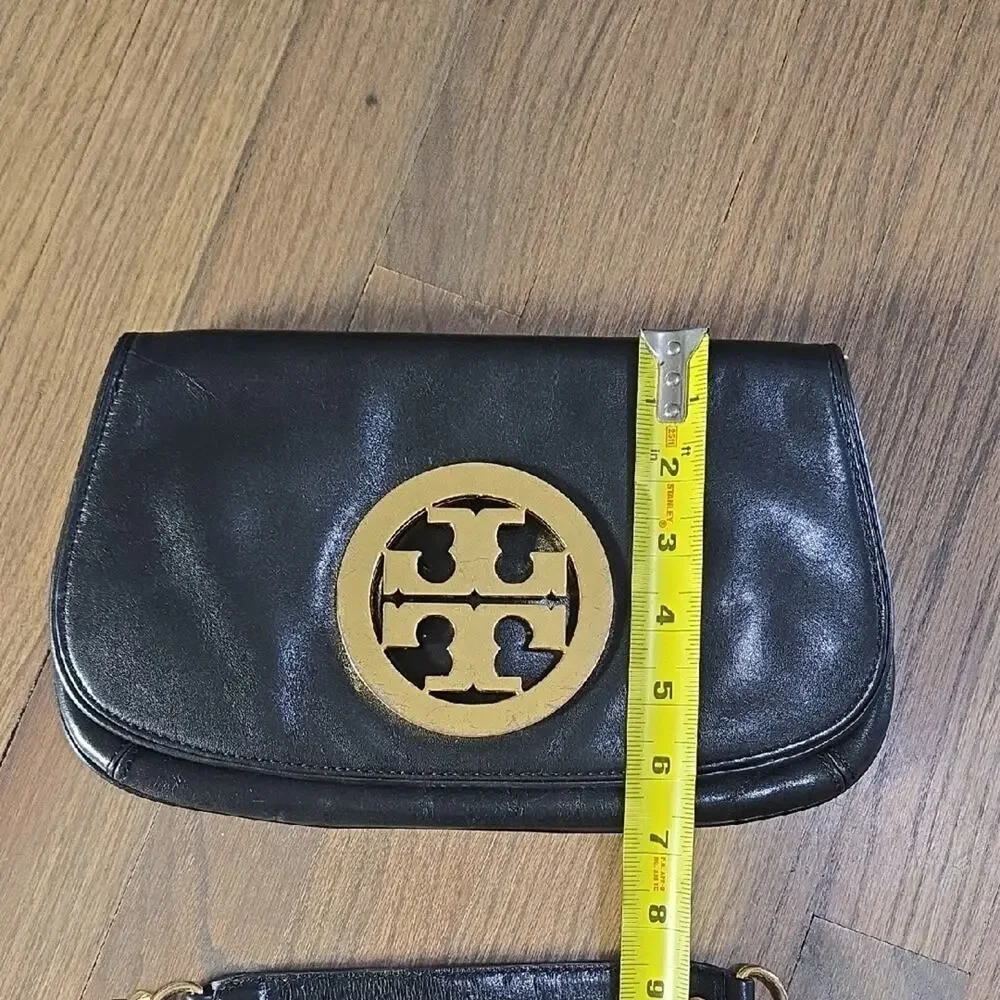 Tory Burch Black Leather Clutch with Gold Crossbody Chain - Picture 13 of 13